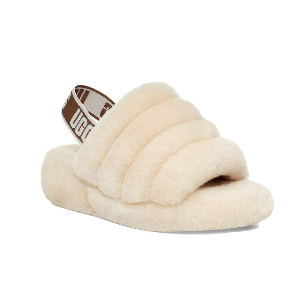 UGG Fluff Yeah NWOT Cream Shearling Slingback Slide Slippers Size 36